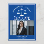 Blue White Law School Foto Abschluss Ankündigungspostkarte (Vorderseite)