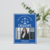 Blue White Law School Foto Abschluss Ankündigungspostkarte (Stehend Vorderseite)