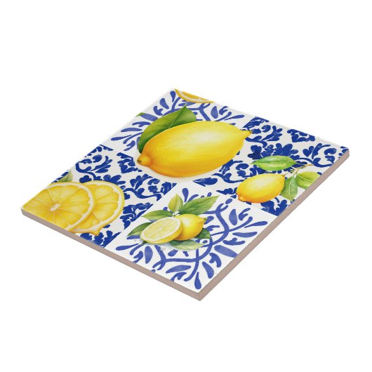 Blue White Lemon Pattern Mediterranean Citrus Fliese (Seite)