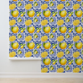 Blue White Lemon Pattern Mediterranean Citrus Tapete
