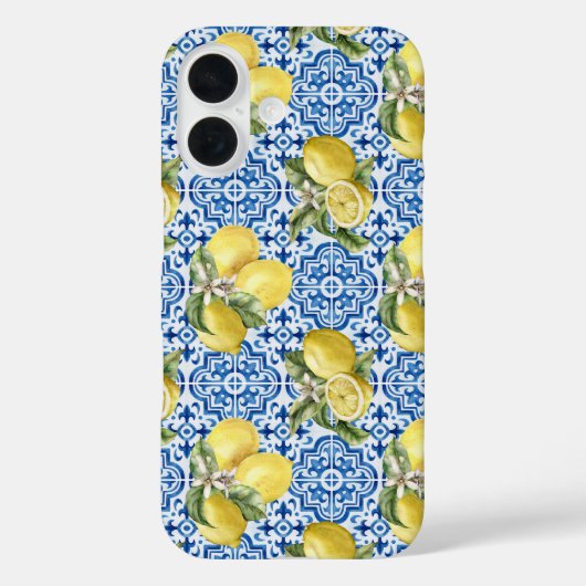 Blue White Lemon Tile Mediterranean Pattern Case-Mate iPhone Hülle (Rückseite)