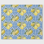 Blue White Lemon Tile Mediterranean Pattern Geschenkpapier (Flach)