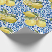 Blue White Lemon Tile Mediterranean Pattern Geschenkpapier (Ecke)