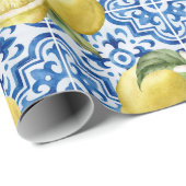 Blue White Lemon Tile Mediterranean Pattern Geschenkpapier (Rolleneckpunkt)