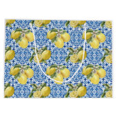 Blue White Lemon Tile Mediterranean Pattern Große Geschenktüte (Rückseite)