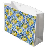 Blue White Lemon Tile Mediterranean Pattern Große Geschenktüte (Rückseite Schrägansicht)