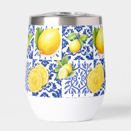 Blue White Lemon Tile Pattern Mediterranean Citrus