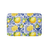 Blue White Lemon Tile Pattern Mediterranean Citrus Badematte (Vorderseite)