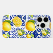 Blue White Lemon Tile Pattern Mediterranean Citrus Case-Mate iPhone Hülle (Rückseite (Horizontal))