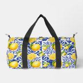 Blue White Lemon Tile Pattern Mediterranean Citrus Duffle Bag (Vorderseite)