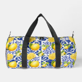 Blue White Lemon Tile Pattern Mediterranean Citrus Duffle Bag (Rückseite)