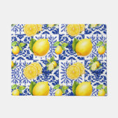Blue White Lemon Tile Pattern Mediterranean Citrus Fußmatte (Vorderseite)