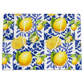Blue White Lemon Tile Pattern Mediterranean Citrus Große Geschenktüte (Vorderseite)