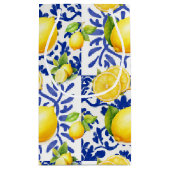 Blue White Lemon Tile Pattern Mediterranean Citrus Kleine Geschenktüte (Rückseite)