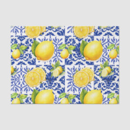 Blue White Lemon Tile Pattern Mediterranean Citrus Seidenpapier