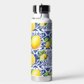 Blue White Lemon Tile Pattern Mediterranean Citrus Trinkflasche (rechts)