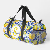 Blue White Lemon Tile Pattern Monogram Name Citrus Duffle Bag (Rechte Ecke)
