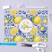 Blue White Lemon Tile Pattern Monogram Name Citrus Seidenpapier (Handwerk)