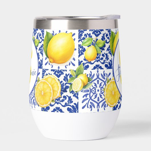 Blue White Lemon Tile Pattern Name Monogram Citrus (Links)
