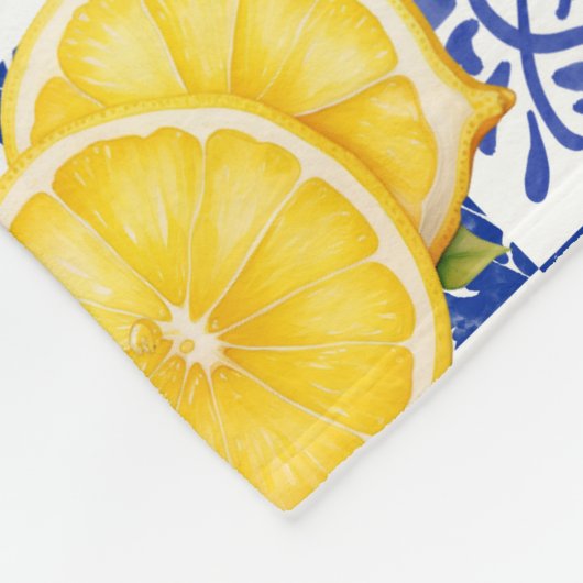 Blue White Lemon Tile Pattern Name Monogram Citrus Fleecedecke (Ecke)