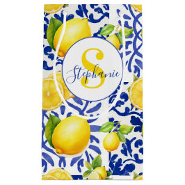 Blue White Lemon Tile Pattern Name Monogram Citrus Kleine Geschenktüte