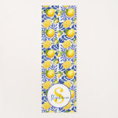 Blue White Lemon Tile Pattern Name Monogram Citrus Yogamatte (Vorderseite)