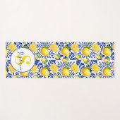 Blue White Lemon Tile Pattern Name Monogram Citrus Yogamatte (Vorderseite (Horizontal))