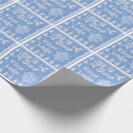 Blue White Let it Snow Retail Logo Weihnachten Geschenkpapier (Ecke)