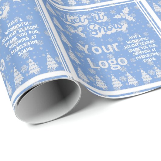 Blue White Let it Snow Retail Logo Weihnachten Geschenkpapier (Rolleneckpunkt)