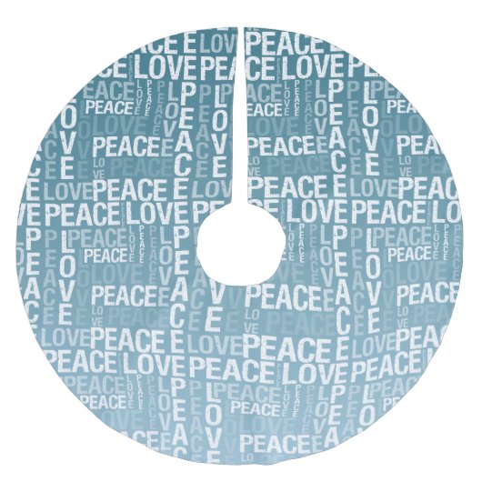 Blue White Liebe Peace Polyester Weihnachtsbaumdecke (Vorderseite)