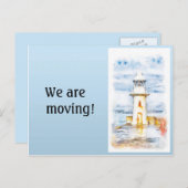 Blue White Lighthouse Änderung der Adresse Ankündigungspostkarte (Vorne/Hinten)