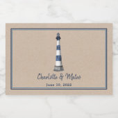 Blue White Lighthouse Border Kraft Wedding Schaumweinetikett (Einzelnes Label)