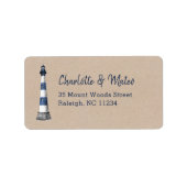 Blue White Lighthouse Kraft Label Adressaufkleber (Vorne)