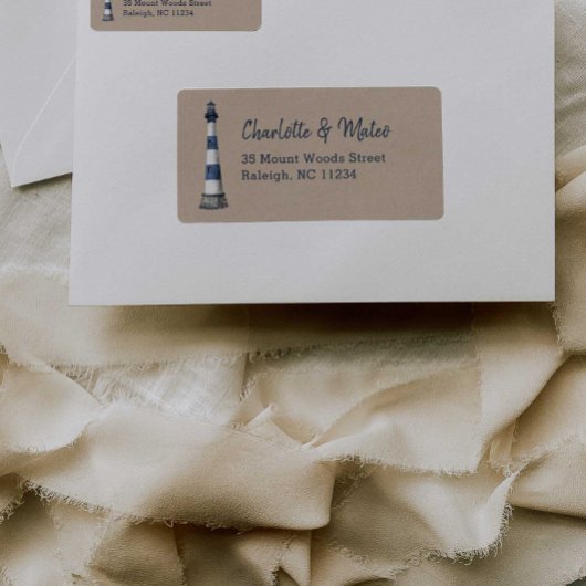 Blue White Lighthouse Kraft Label Adressaufkleber