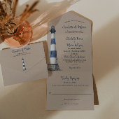 Blue White Lighthouse Kraft Wedding Einladung