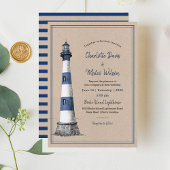 Blue White Lighthouse Kraft Wedding Einladung