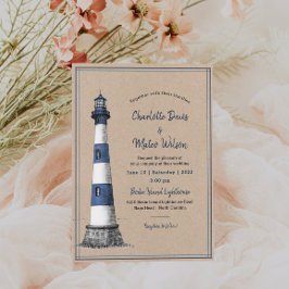 Blue White Lighthouse Kraft Wedding Einladung