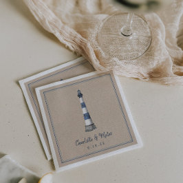 Blue White Lighthouse Kraft Wedding Paper Napkin Serviette