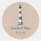 Blue White Lighthouse Kraft Wedding Runder Aufkleber (Vorderseite)