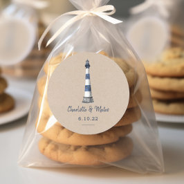 Blue White Lighthouse Kraft Wedding Runder Aufkleber