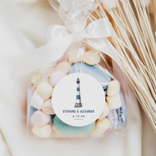 Blue White Lighthouse Runder Aufkleber