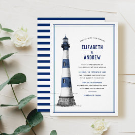 Blue White Lighthouse Wedding Einladung