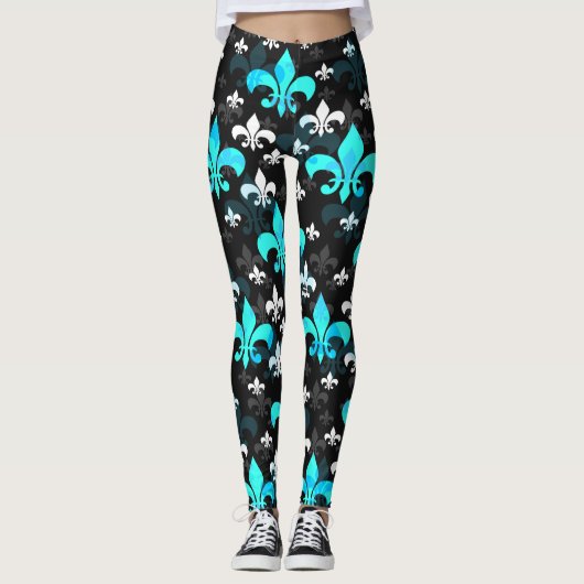 Blue White Lilie Leggings (Vorderseite)