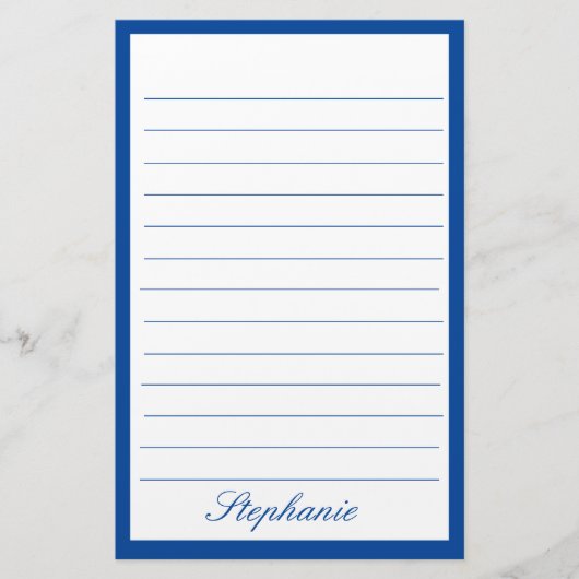 Blue White Lines Frames Monogram Names Custom Briefpapier (Vorderseite)