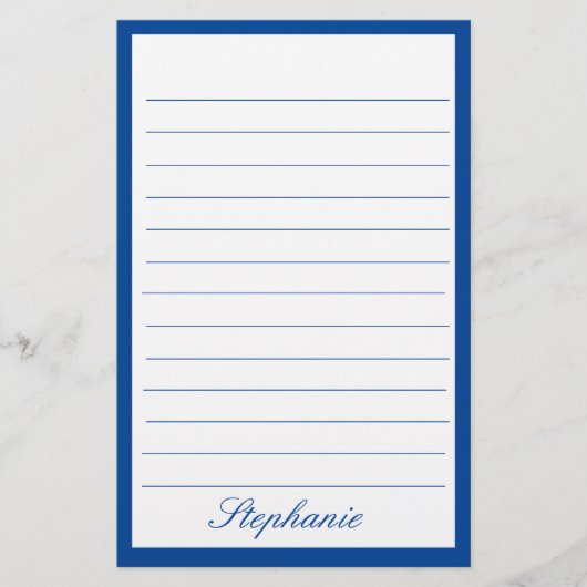 Blue White Lines Frames Monogram Names Custom Briefpapier (Vorderseite)