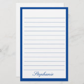 Blue White Lines Frames Monogram Names Custom Briefpapier (Vorne/Hinten)