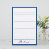 Blue White Lines Frames Monogram Names Custom Briefpapier (Stehend Vorderseite)