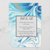 Blue White Liquid Marble Wedding Einladung (Vorne/Hinten)