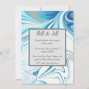 Blue White Liquid Marble Wedding Einladung