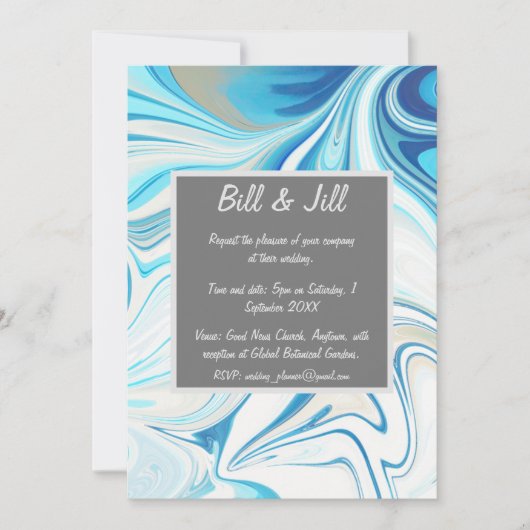 Blue White Liquid Marble Wedding Einladung (Vorderseite)